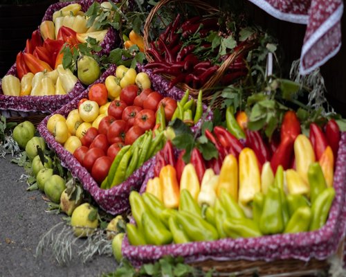 Local farmers market in Hungary with fresh produce
